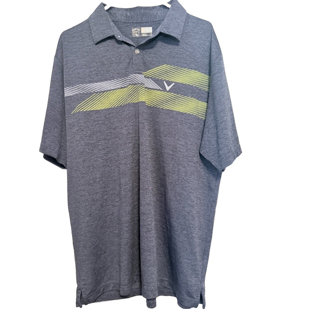Callaway Opti-Dri Men XL Gray Heather Graphic Stripe Short Sleeve Golf Polo
